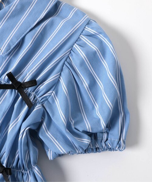 apres les cours（アプレレクール）の「【ジュニア対応】ストライプシャーリングリボンチュニック（シャツ/ブラウス・キッズ・ピンク/ブルー・90/140/130/120/110/100/80）」の5枚目の写真