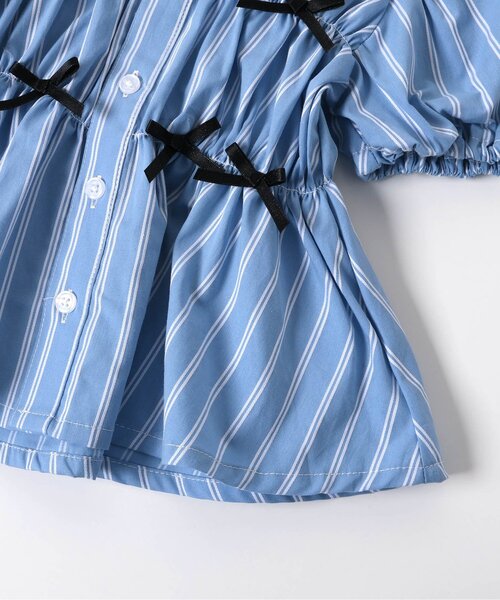 apres les cours（アプレレクール）の「【ジュニア対応】ストライプシャーリングリボンチュニック（シャツ/ブラウス・キッズ・ピンク/ブルー・90/140/130/120/110/100/80）」の4枚目の写真