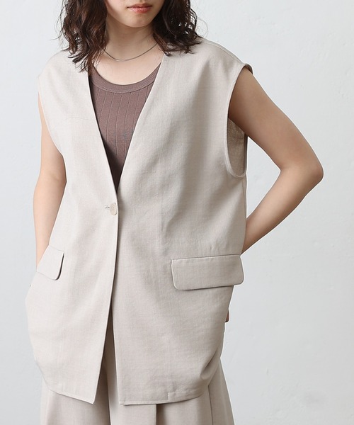 COLONY 2139(コロニートゥーワンスリーナイン)の「テックリネンノーカラーシングルジレ(その他アウター・レディース・ブラック/グレイッシュベージュ/ブラウン/ミント・SMALL/MEDIUM)」の4枚目の写真