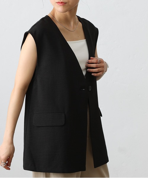 COLONY 2139(コロニートゥーワンスリーナイン)の「テックリネンノーカラーシングルジレ(その他アウター・レディース・ブラック/グレイッシュベージュ/ブラウン/ミント・SMALL/MEDIUM)」の2枚目の写真