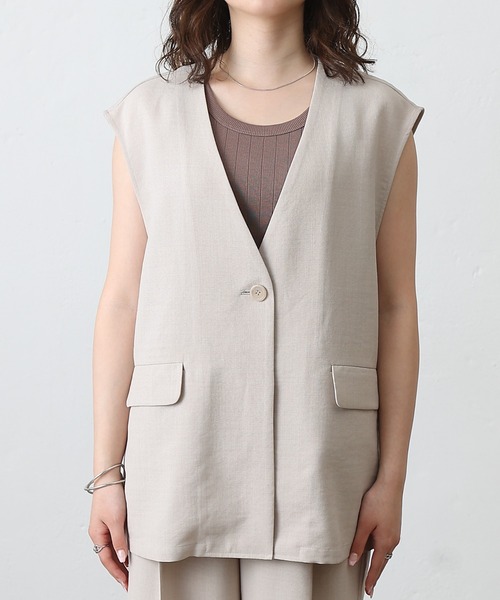 COLONY 2139(コロニートゥーワンスリーナイン)の「テックリネンノーカラーシングルジレ(その他アウター・レディース・ブラック/グレイッシュベージュ/ブラウン/ミント・SMALL/MEDIUM)」の7枚目の写真