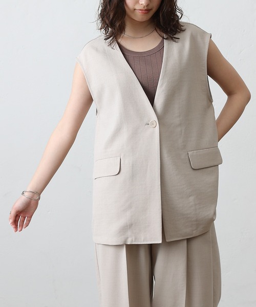 COLONY 2139(コロニートゥーワンスリーナイン)の「テックリネンノーカラーシングルジレ(その他アウター・レディース・ブラック/グレイッシュベージュ/ブラウン/ミント・SMALL/MEDIUM)」の20枚目の写真