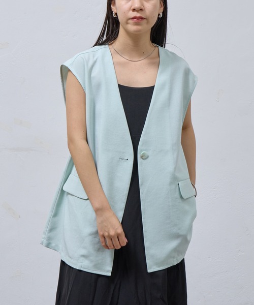 COLONY 2139(コロニートゥーワンスリーナイン)の「テックリネンノーカラーシングルジレ(その他アウター・レディース・ブラック/グレイッシュベージュ/ブラウン/ミント・SMALL/MEDIUM)」の15枚目の写真