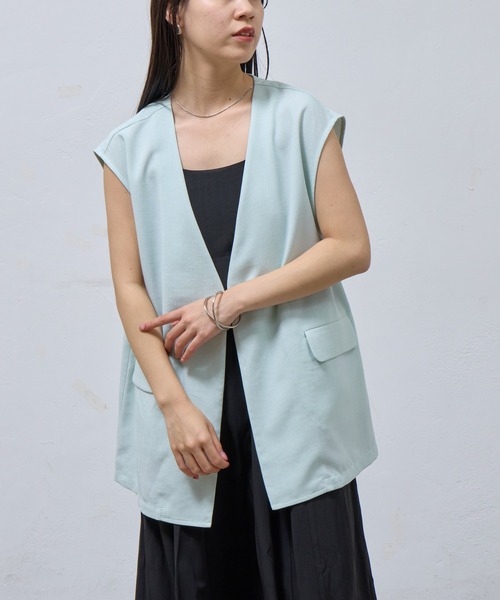 COLONY 2139(コロニートゥーワンスリーナイン)の「テックリネンノーカラーシングルジレ(その他アウター・レディース・ブラック/グレイッシュベージュ/ブラウン/ミント・SMALL/MEDIUM)」の12枚目の写真