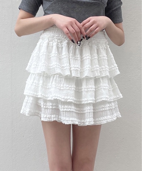 one way（ワンウェイ）の「レースミニティアードスカート（スカート・レディース・ブラック/ホワイト/アイボリー・FREE）」の5枚目の写真