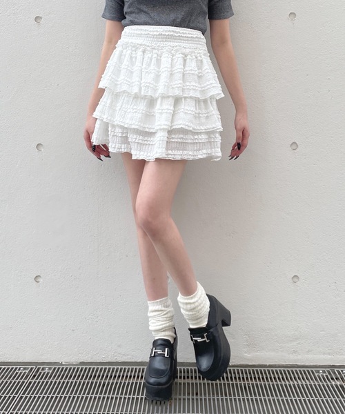 one way（ワンウェイ）の「レースミニティアードスカート（スカート・レディース・ブラック/ホワイト/アイボリー・FREE）」の8枚目の写真