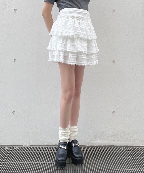 one way（ワンウェイ）の「レースミニティアードスカート（スカート・レディース・ブラック/ホワイト/アイボリー・FREE）」の9枚目の写真
