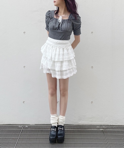 one way（ワンウェイ）の「レースミニティアードスカート（スカート・レディース・ブラック/ホワイト/アイボリー・FREE）」の10枚目の写真