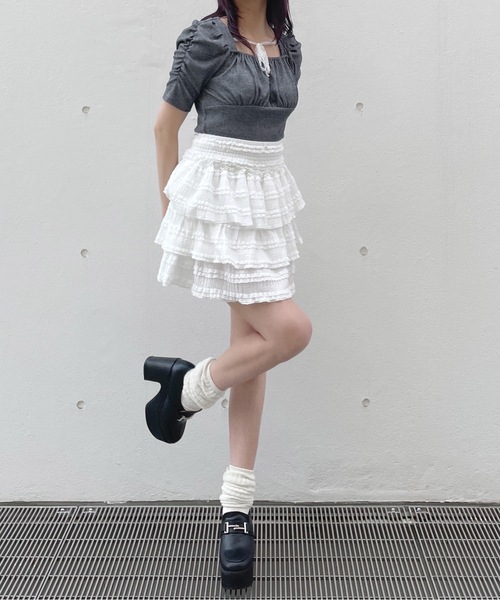 one way（ワンウェイ）の「レースミニティアードスカート（スカート・レディース・ブラック/ホワイト/アイボリー・FREE）」の12枚目の写真