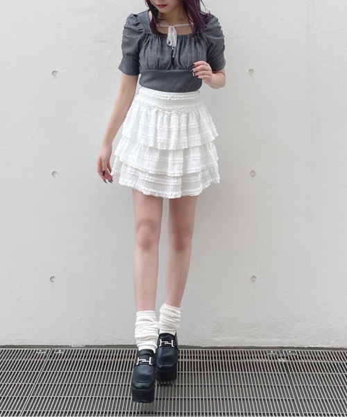 one way（ワンウェイ）の「レースミニティアードスカート（スカート・レディース・ブラック/ホワイト/アイボリー・FREE）」の14枚目の写真