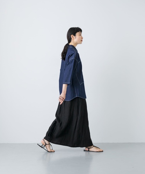 かぐれ（カグレ）の「コットンリネンデニムハーフスリーブシャツ