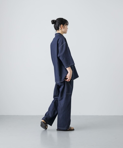 かぐれ（カグレ）の「コットンリネンデニムハーフスリーブシャツ 