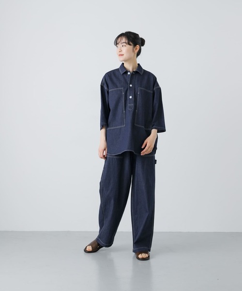 かぐれ（カグレ）の「コットンリネンデニムハーフスリーブシャツ 