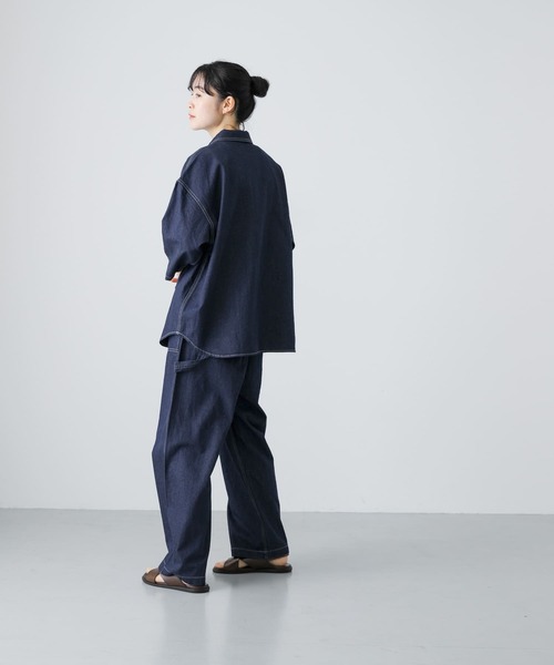 かぐれ（カグレ）の「コットンリネンデニムハーフスリーブシャツ