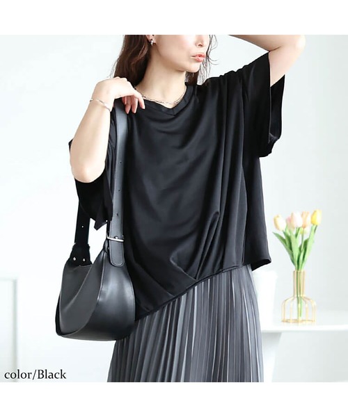 GOLDJAPAN(ゴールドジャパン)の「Vネックタケノコタックカットソー【大きいサイズ対応】(Tシャツ/カットソー・レディース・ブラック/ネイビー/オフホワイト/グレー系・LL~3L/4L~5L)」の10枚目の写真