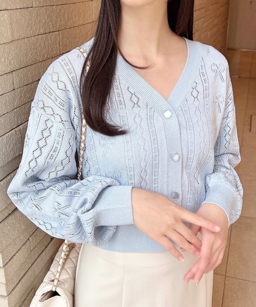 INGNI（イング）の「リボン柄パターンメッシュニットカーディガン（カーディガン/ボレロ・レディース・オフホワイト/ブラック/サックスブルー/ピンク/レッド・M）」の17枚目の写真