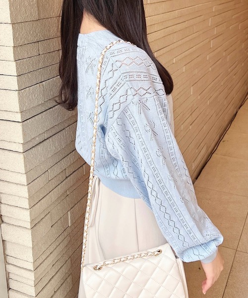 INGNI（イング）の「リボン柄パターンメッシュニットカーディガン（カーディガン/ボレロ・レディース・オフホワイト/ブラック/サックスブルー/ピンク/レッド・M）」の19枚目の写真