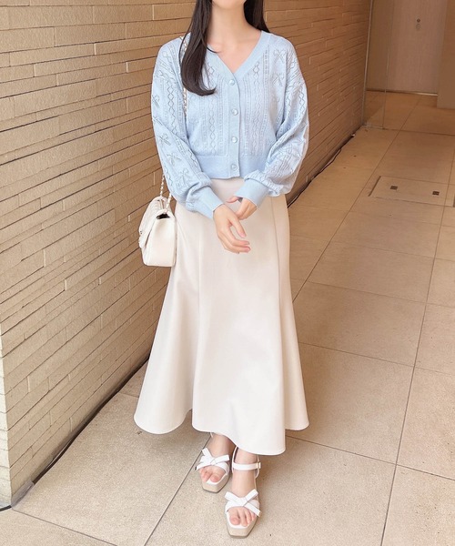 INGNI（イング）の「リボン柄パターンメッシュニットカーディガン（カーディガン/ボレロ・レディース・オフホワイト/ブラック/サックスブルー/ピンク/レッド・M）」の20枚目の写真