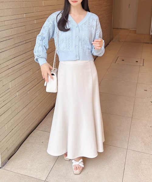 INGNI（イング）の「リボン柄パターンメッシュニットカーディガン（カーディガン/ボレロ・レディース・オフホワイト/ブラック/サックスブルー/ピンク/レッド・M）」の21枚目の写真