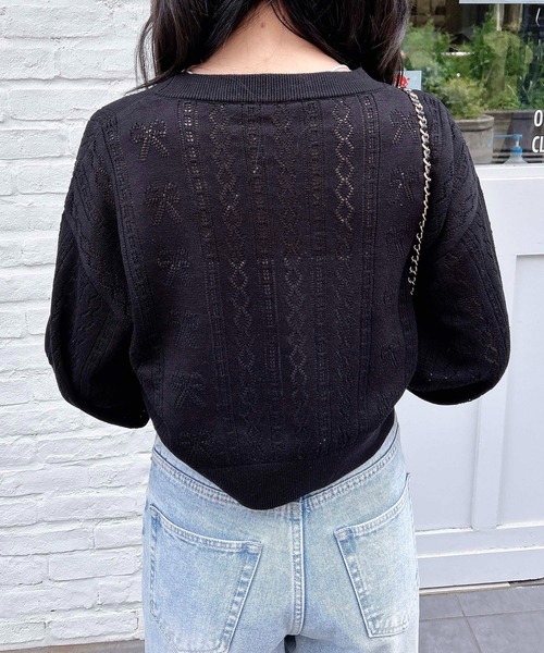 INGNI（イング）の「リボン柄パターンメッシュニットカーディガン（カーディガン/ボレロ・レディース・オフホワイト/ブラック/サックスブルー/ピンク/レッド・M）」の15枚目の写真