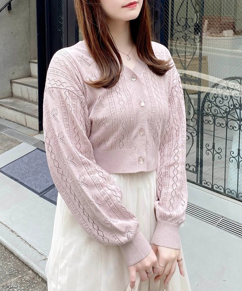 INGNI（イング）の「リボン柄パターンメッシュニットカーディガン（カーディガン/ボレロ・レディース・オフホワイト/ブラック/サックスブルー/ピンク/レッド・M）」の22枚目の写真