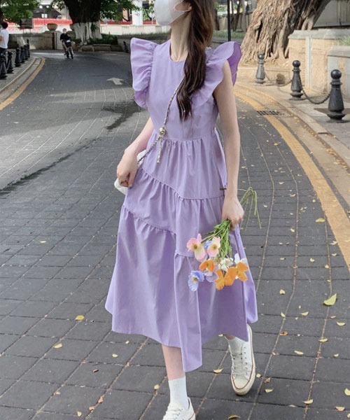 urge:(アージコロン )の「【URGE:】フリル ノースリーブ ロング丈 ティアード ワンピース(ワンピース・レディース・ホワイト/パープル・SMALL/MEDIUM/LARGE/X-LARGE)」の7枚目の写真