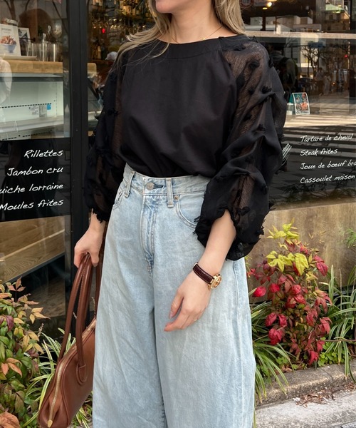 StyleSea（スタイルシー）の「オーガンジータックスリーブコットンブラウス（シャツ/ブラウス・レディース・オフホワイト/ブラック/モカ/イエロー/レッド・FREE）」の6枚目の写真