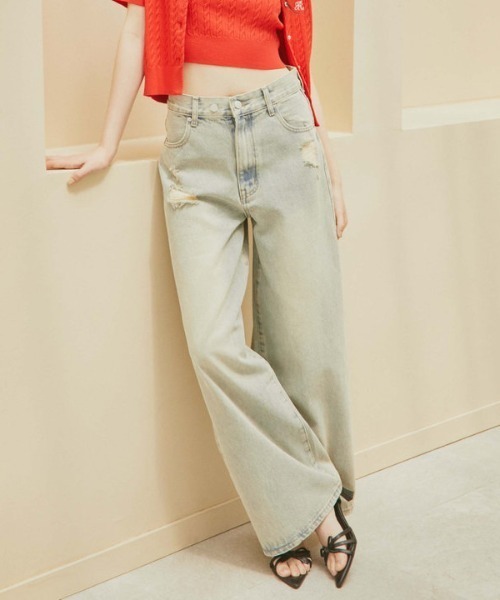 archives（アルシーヴ）の「オーバーダイダメージデニム（デニムパンツ・レディース・ベージュ/ブルー・MEDIUM/SMALL）」の10枚目の写真