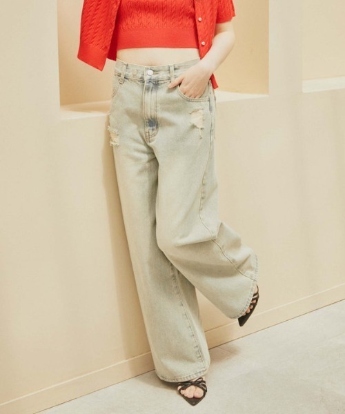 archives（アルシーヴ）の「オーバーダイダメージデニム（デニムパンツ・レディース・ベージュ/ブルー・MEDIUM/SMALL）」の9枚目の写真