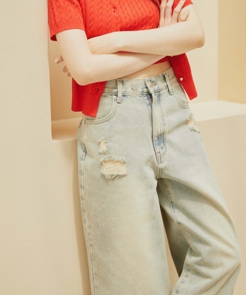 archives（アルシーヴ）の「オーバーダイダメージデニム（デニムパンツ・レディース・ベージュ/ブルー・MEDIUM/SMALL）」の7枚目の写真