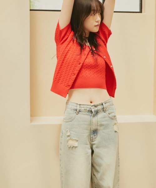 archives（アルシーヴ）の「オーバーダイダメージデニム（デニムパンツ・レディース・ベージュ/ブルー・MEDIUM/SMALL）」の6枚目の写真