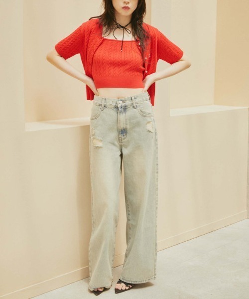 archives（アルシーヴ）の「オーバーダイダメージデニム（デニムパンツ・レディース・ベージュ/ブルー・MEDIUM/SMALL）」の5枚目の写真