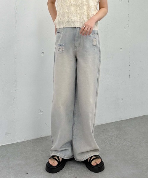 archives（アルシーヴ）の「オーバーダイダメージデニム（デニムパンツ・レディース・ベージュ/ブルー・MEDIUM/SMALL）」の21枚目の写真