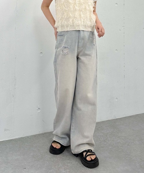 archives（アルシーヴ）の「オーバーダイダメージデニム（デニムパンツ・レディース・ベージュ/ブルー・MEDIUM/SMALL）」の20枚目の写真