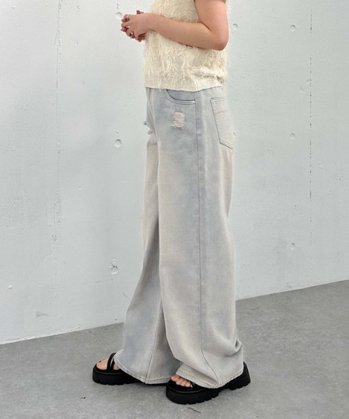 archives（アルシーヴ）の「オーバーダイダメージデニム（デニムパンツ・レディース・ベージュ/ブルー・MEDIUM/SMALL）」の19枚目の写真