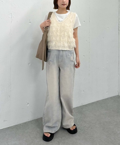 archives（アルシーヴ）の「オーバーダイダメージデニム（デニムパンツ・レディース・ベージュ/ブルー・MEDIUM/SMALL）」の17枚目の写真