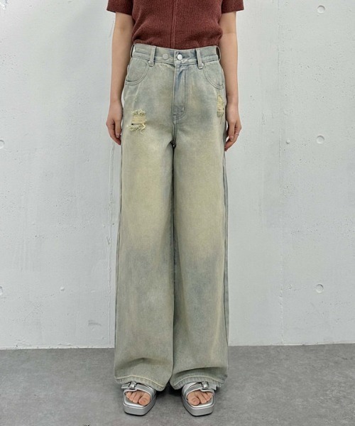 archives（アルシーヴ）の「オーバーダイダメージデニム（デニムパンツ・レディース・ベージュ/ブルー・MEDIUM/SMALL）」の13枚目の写真