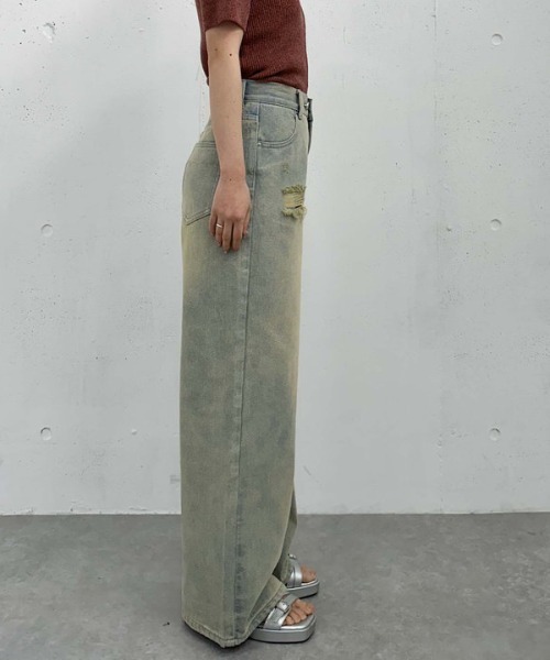 archives（アルシーヴ）の「オーバーダイダメージデニム（デニムパンツ・レディース・ベージュ/ブルー・MEDIUM/SMALL）」の12枚目の写真