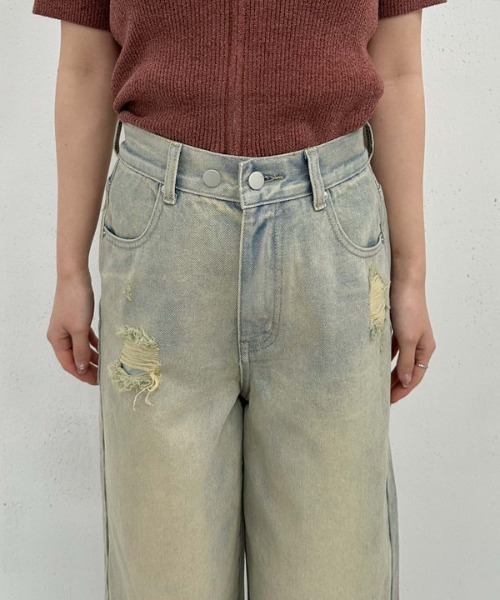 archives（アルシーヴ）の「オーバーダイダメージデニム（デニムパンツ・レディース・ベージュ/ブルー・MEDIUM/SMALL）」の3枚目の写真