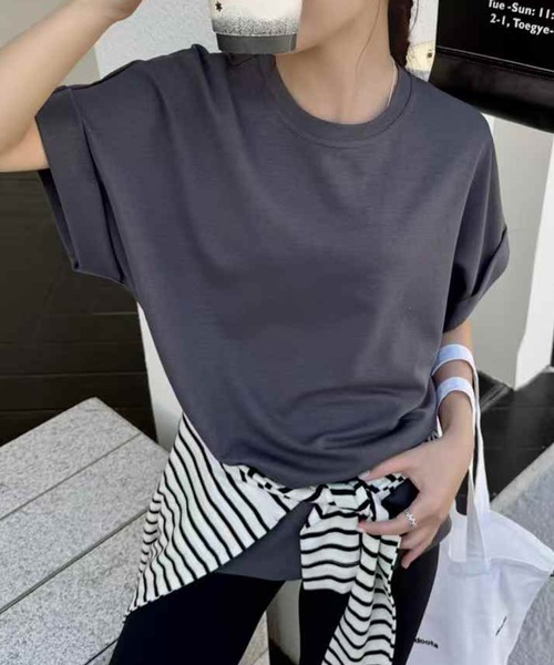 Lace Ladies(レースレディース)の「クルーネック ロールアップ オーバーサイズ 半袖 Tシャツ(Tシャツ/カットソー・レディース・ブラック/ベージュ/グレー/ホワイト・FREE)」の8枚目の写真