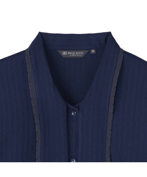 TOKYO SHIRTS(トウキョウシャツ)の「【吸水速乾】【COFREX】配色ボウタイブラウス 五分袖 レディースデザインシャツ(シャツ/ブラウス・レディース・ネイビー・M/LL/XL/S/L)」の8枚目の写真