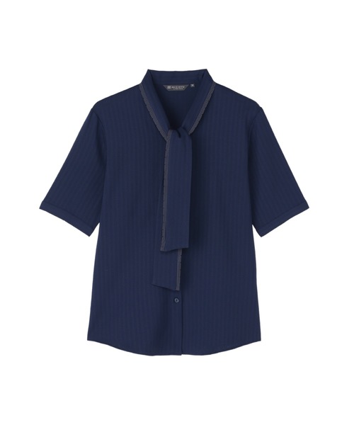 TOKYO SHIRTS(トウキョウシャツ)の「【吸水速乾】【COFREX】配色ボウタイブラウス 五分袖 レディースデザインシャツ(シャツ/ブラウス・レディース・ネイビー・M/LL/XL/S/L)」の5枚目の写真