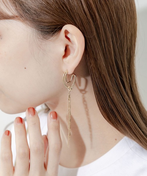 【heliopole×mncRo】2way別注ピアス セール】2WAYチェーンオーバルピアス（ピアス（両耳用
