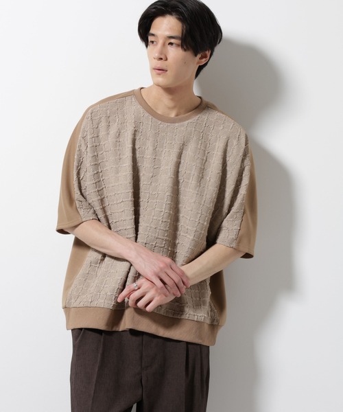 NANO universe(ナノユニバース)の「フクレジャガードTシャツ(Tシャツ/カットソー・メンズ・ベージュ/ブラック・M/L)」の1枚目の写真