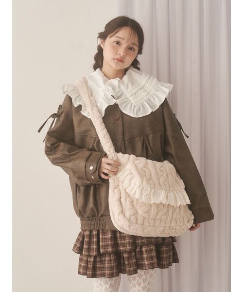 merry jenny(メリージェニー)の「ギャザーリボンジャケット(ブルゾン・レディース・ピンク/ブラウン・FREE)」の5枚目の写真