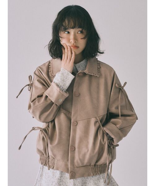 merry jenny(メリージェニー)の「ギャザーリボンジャケット(ブルゾン・レディース・ピンク/ブラウン・FREE)」の6枚目の写真