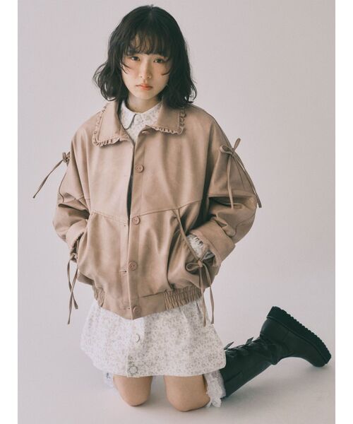 merry jenny(メリージェニー)の「ギャザーリボンジャケット(ブルゾン・レディース・ピンク/ブラウン・FREE)」の7枚目の写真