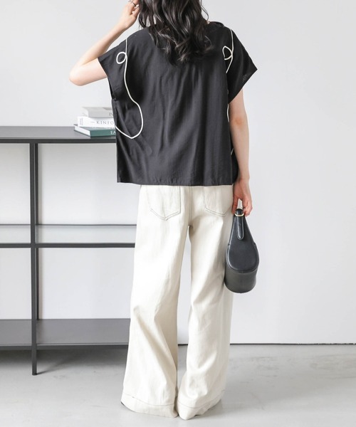 SUGAR BISKET(シュガービスケット)の「コード刺繍リネンライクトップス(Tシャツ/カットソー・レディース・グレイッシュベージュ/ブラック/ホワイト・フリー)」の13枚目の写真