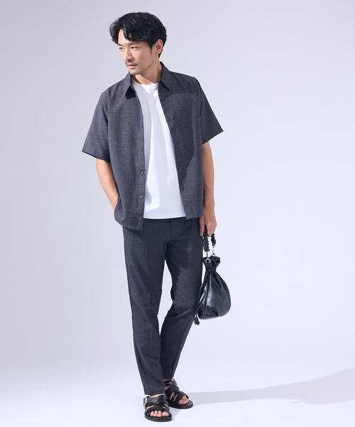 ABAHOUSE GRAY(アバハウスグレイ)の「【セットアップ対応】吸水速乾 リネンライク 半袖シャツ(シャツ/ブラウス・メンズ・ネイビー/ホワイト/チャコールグレー/ブルー/モカ・46/48/50)」の6枚目の写真