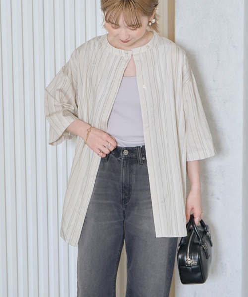 AMERICAN HOLIC（アメリカンホリック）の「【WEB限定】アシンメトリーストライプシャツ（シャツ/ブラウス・レディース・アイボリー/グレー・FREE）」の14枚目の写真